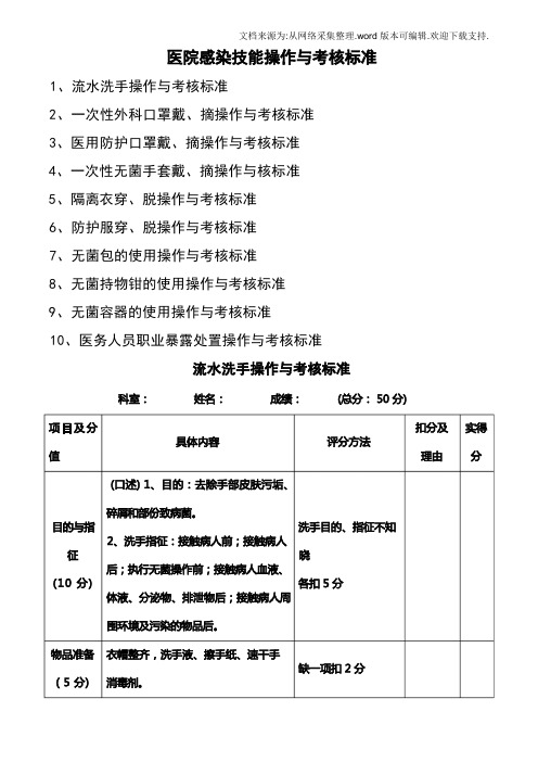 医院感染技能操作与考核标准