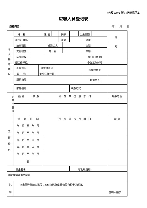 (完整word版)应聘表格范本