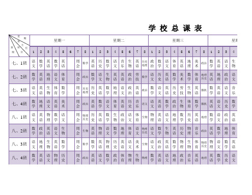 学校总课表(班级课表)模板