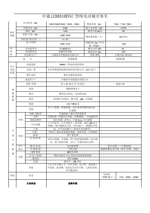 中通LCK6810EVG5配置表