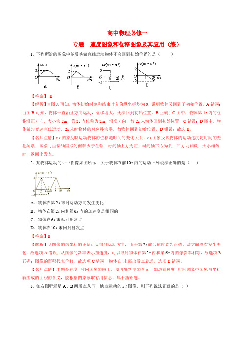 1.2 速度图象和位移图象及其应用(练习题)-2016-2017学年高一物理必修1(解析版)