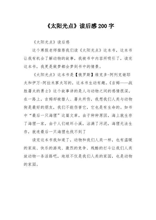 《太阳光点》读后感200字