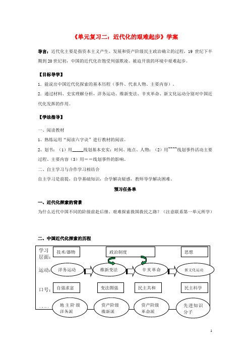 八年级历史上册 第二单元 近代化的艰难起步复习导学案