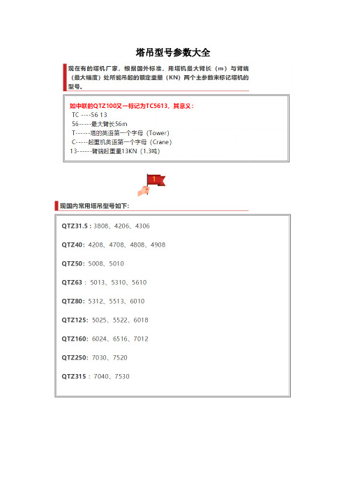 塔吊、钢筋加工设备型号参数大全