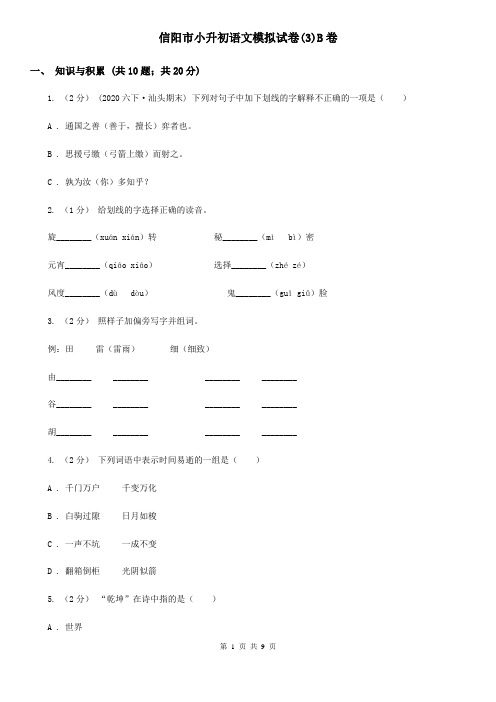 信阳市小升初语文模拟试卷(3)B卷