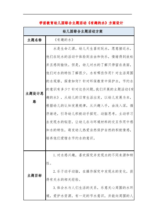 学前教育幼儿园综合主题活动《有趣的水》方案设计