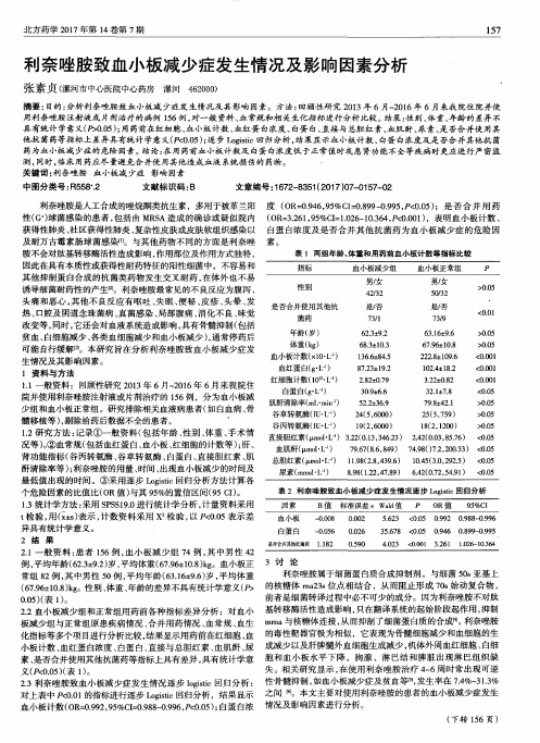 利奈唑胺致血小板减少症发生情况及影响因素分析