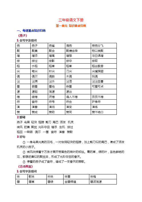 人教版三年级语文下册知识要点归纳