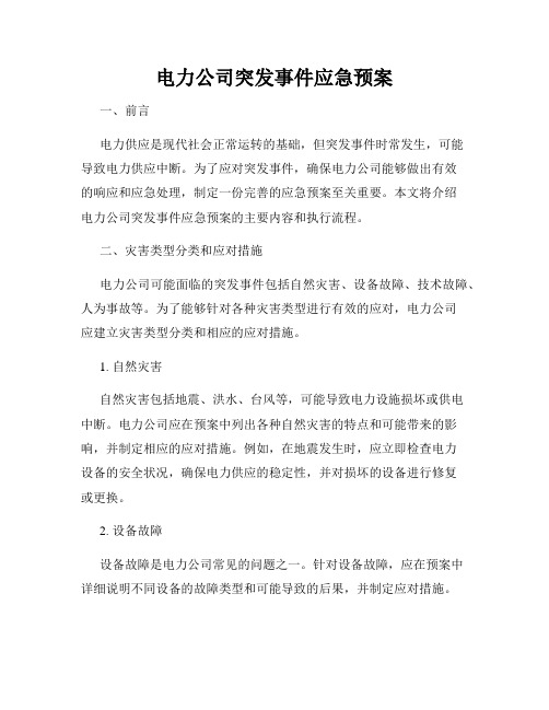 电力公司突发事件应急预案