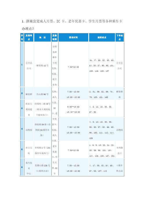 济南公交成人月票ic卡老年优惠卡学生月票等各种乘车卡办理点