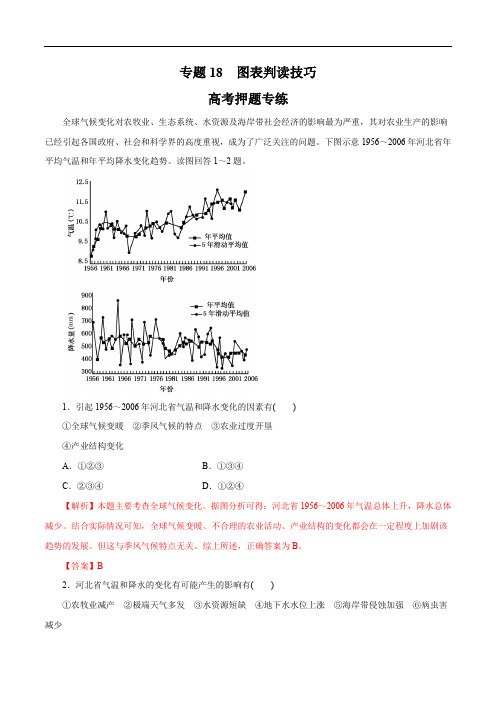 2020年高考地理二轮复习考点学与练 专题18 图表判读技巧(高考押题)(含解析)