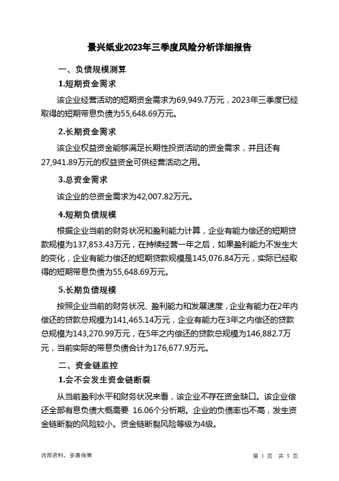 002067景兴纸业2023年三季度财务风险分析详细报告