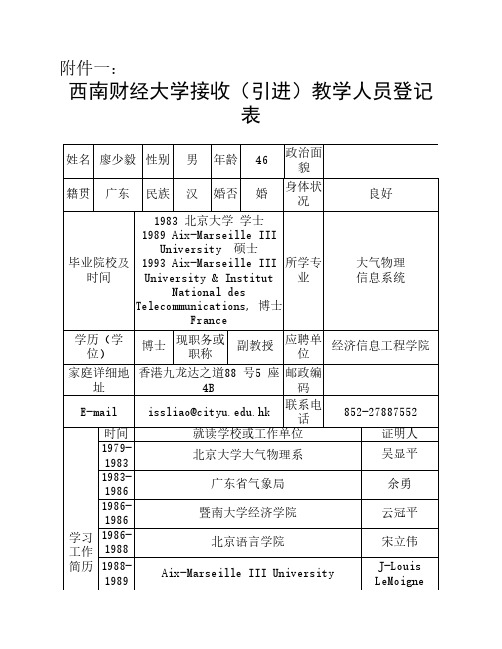 西南财经大学拟引进人才基本情况表