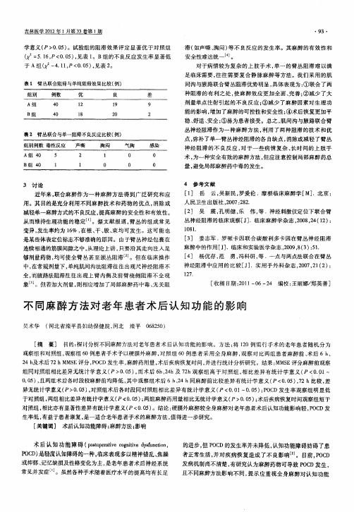 不同麻醉方法对老年患者术后认知功能的影响