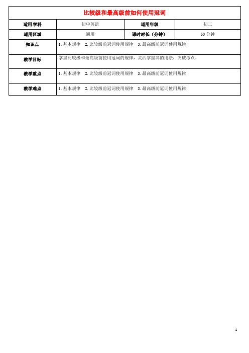 天津学大教育信息咨询有限公司2015届中考英语专题复习比较级和最高级前如何使用冠词教案