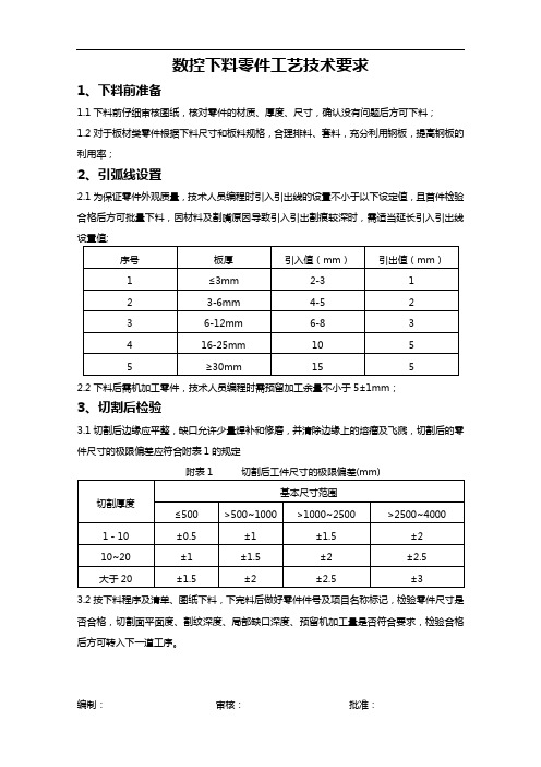 下料类零件工艺技术要求(模板)