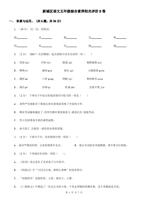 新城区语文五年级综合素养阳光评价B卷