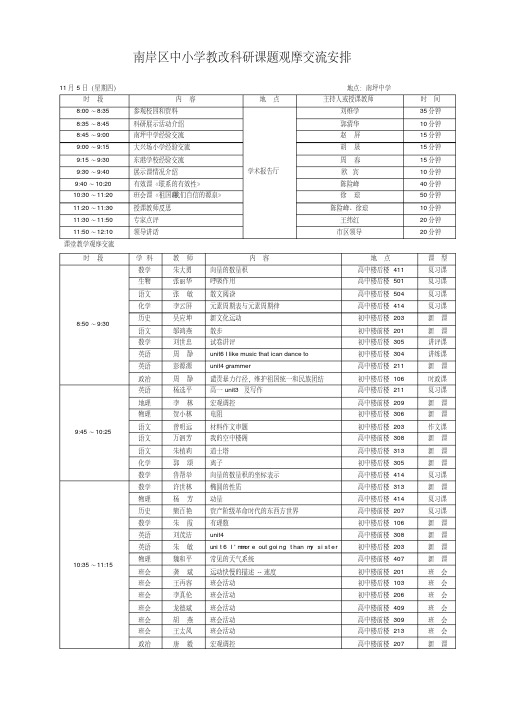 南岸区中小学教改科研课题观摩交流安排.doc