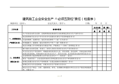 建筑施工企业安全生产“一必须五到位”责任(检查表)