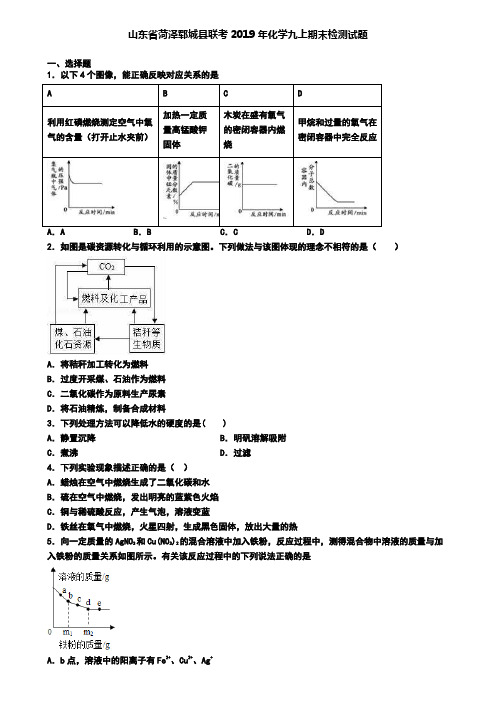 山东省菏泽郓城县联考2019年化学九上期末检测试题