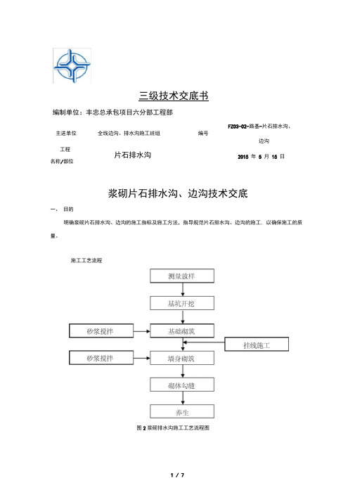 浆砌片石排水沟技术交底.