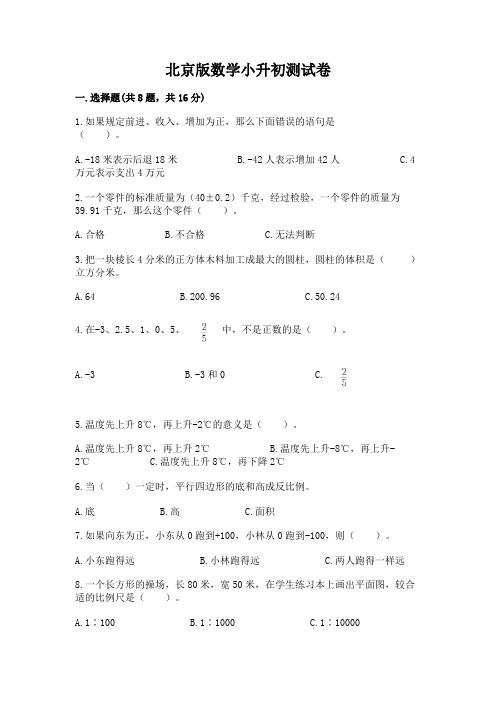 北京版数学小升初测试卷及完整答案(典优)