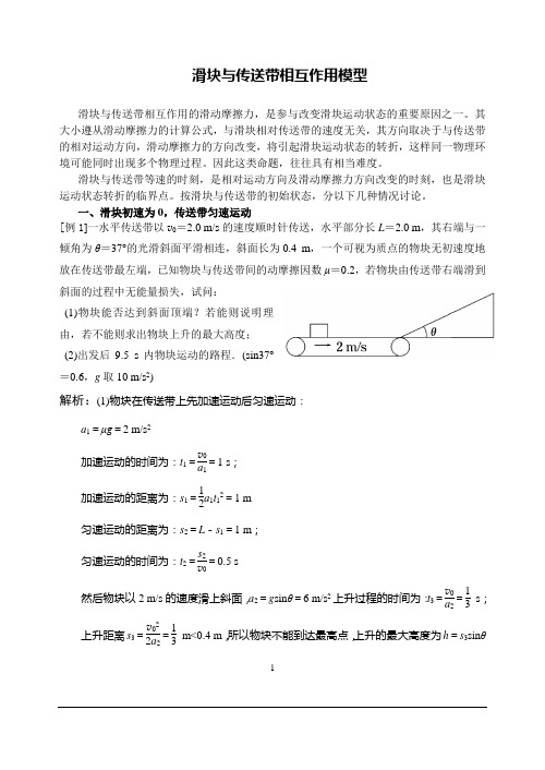 滑块与传送带相互作用模型