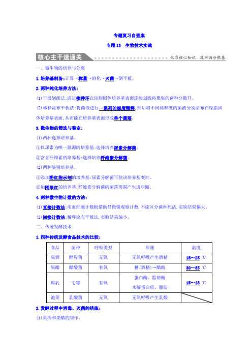 2019版高中生物二轮复习练习：专题十三 生物技术实践 专题复习自查案 专题13 含答案