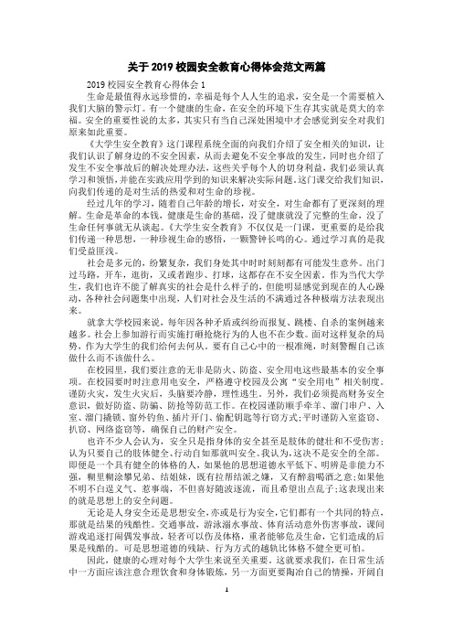 关于2019校园安全教育心得体会范文两篇