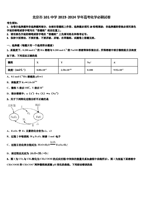 北京市101中学2023-2024学年高考化学必刷试卷含解析