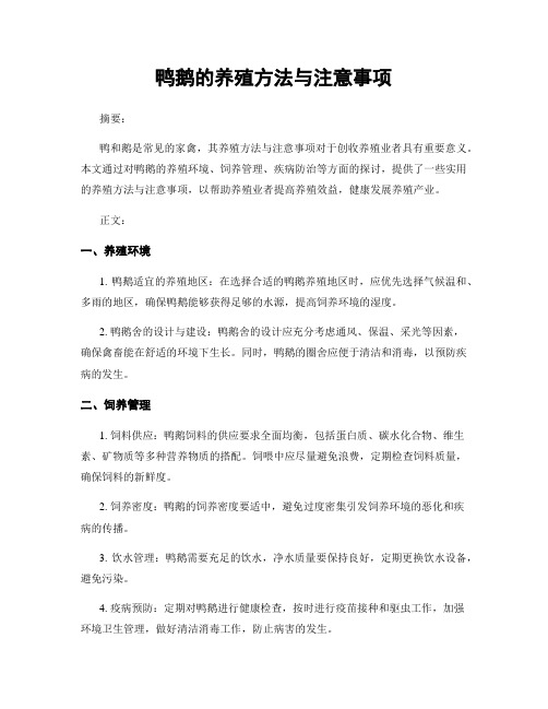 鸭鹅的养殖方法与注意事项