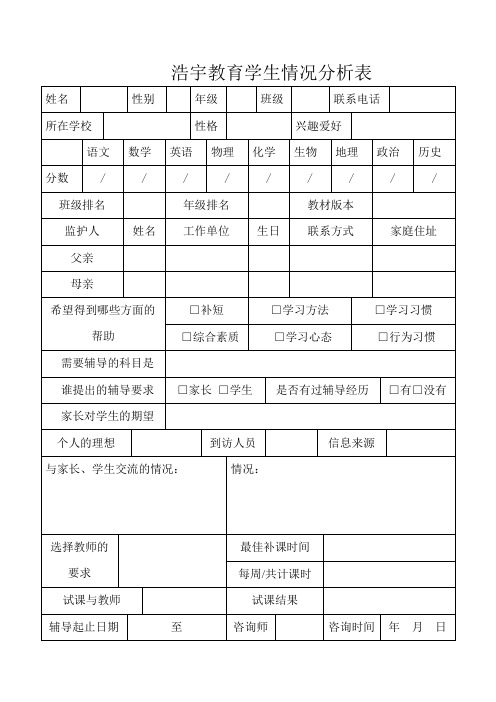 浩宇教育学生情况分析表