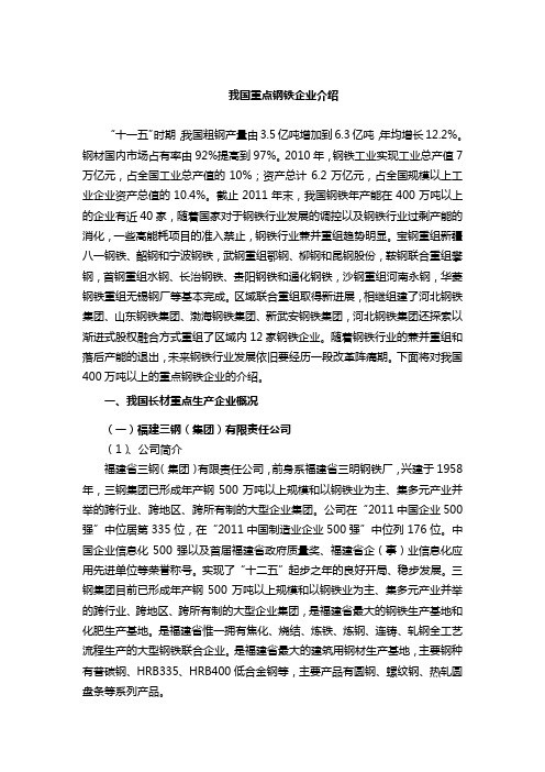 我国重点钢铁企业介绍综述