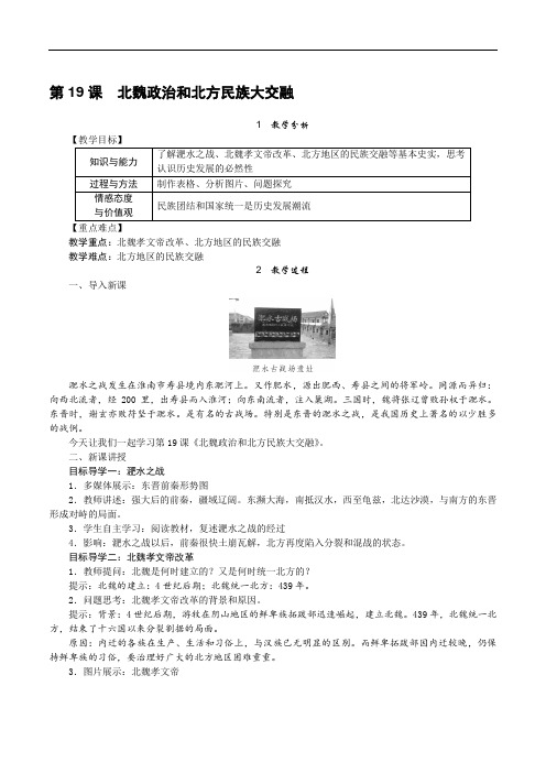 第19课 北魏政治和北方民族大交融 教案