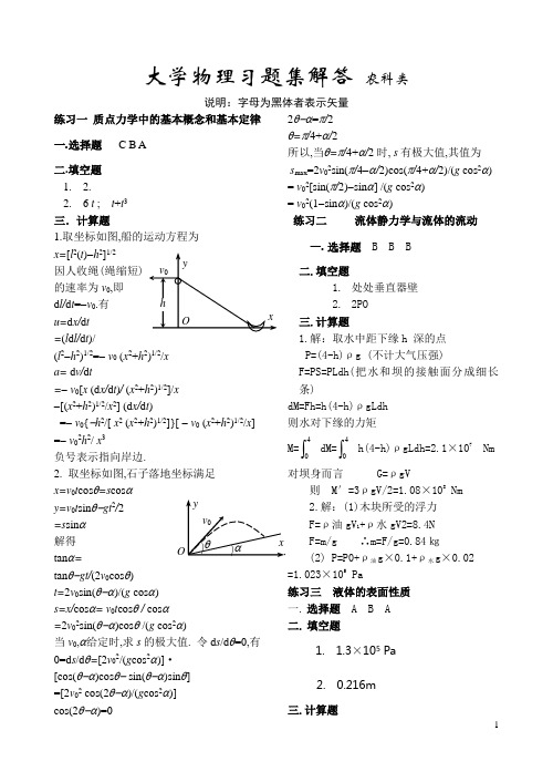 大学物理习题集答案(农科类)