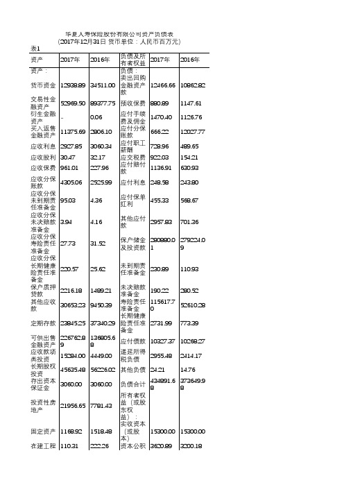 华夏人寿保险股份有限公司资产负债表(2017)