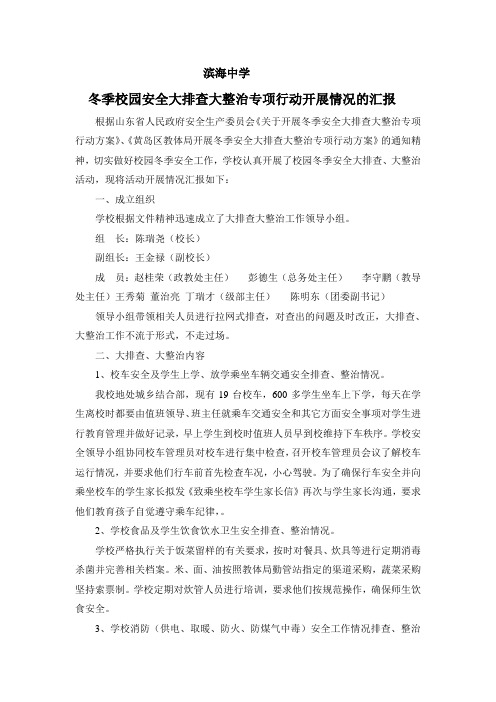 滨海冬季校园安全大排查大整治专项行动开展情况的汇报