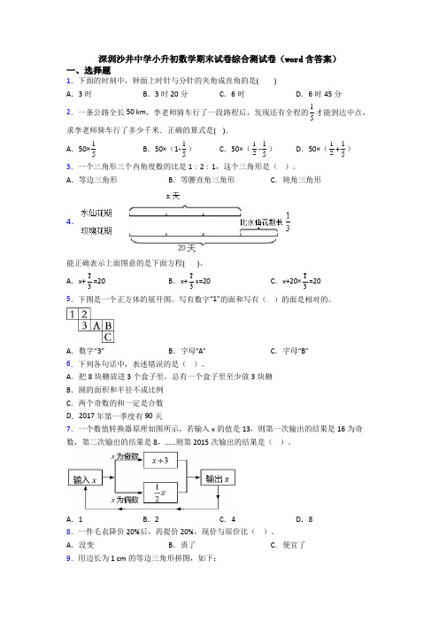 深圳沙井中学小升初数学期末试卷综合测试卷（word含答案） (2)