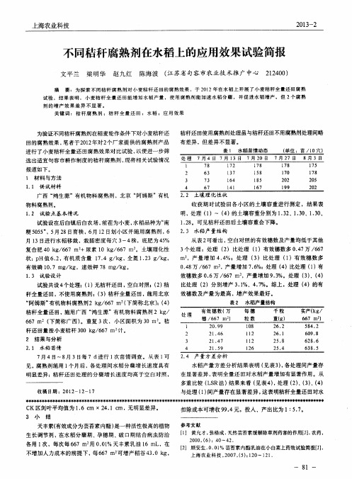 不同秸秆腐熟剂在水稻上的应用效果试验简报