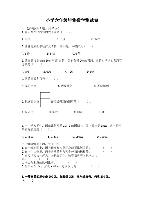 小学六年级毕业数学测试卷精品(完整版)