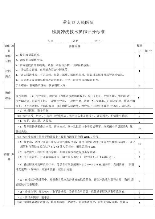 膀胱冲洗技术操作评分标准