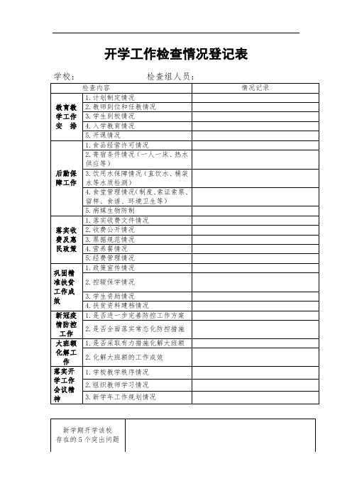 2021年春(秋)季开学工作检查情况登记表