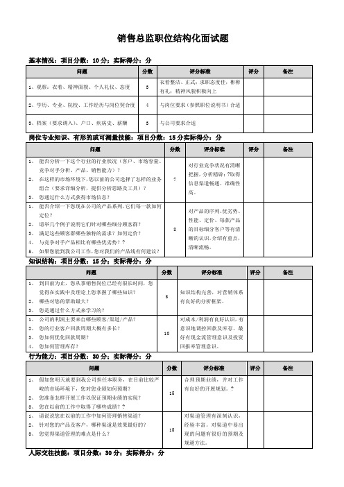 销售总监职位结构化面试题