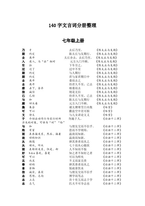 丽水市中考140文言词分册整理