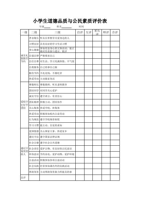 小学生道德品质与公民素质评价表