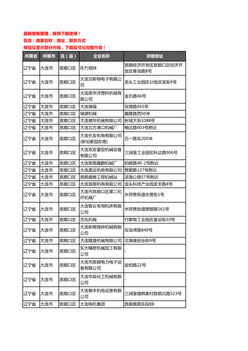 新版辽宁省大连市旅顺口区机械机电企业公司商家户名录单联系方式地址大全64家