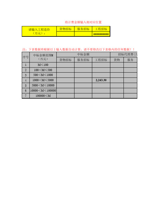 招标代理费计算表格