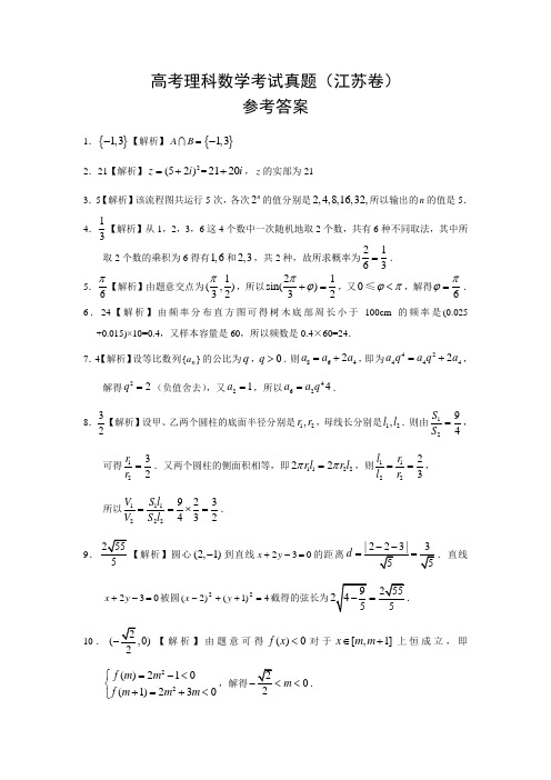 全国高考理科数学考试试卷(江苏)参考答案