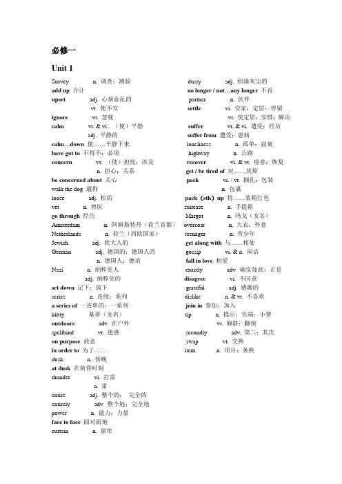 人教版高中英语必修1词汇表