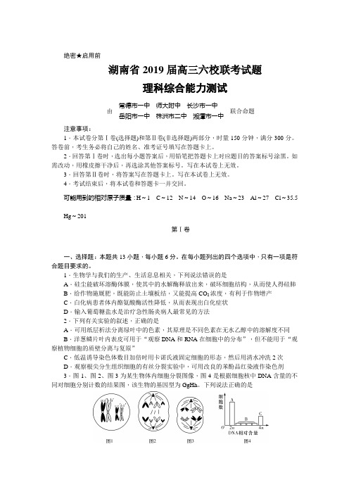 湖南省2019届高三六校联考试题(4月) 理科综合